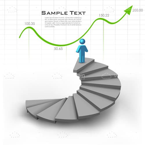 Abstract Man on Top of Spiral Stairs with Business Graphic